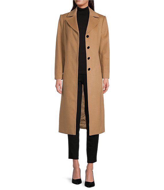 Katherine Kelly Pure Wool Notch Collar Hidden Button Front Coat