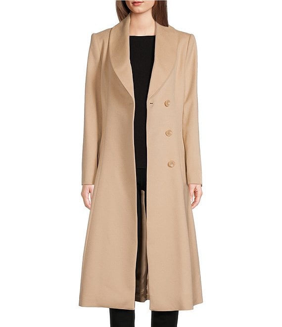 Katherine Kelly Pure Wool Shawl Collar Button Front Maxi Coat