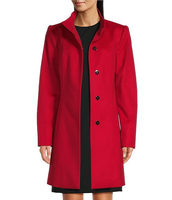 Katherine Kelly Pure Wool Stand Collar Hidden Snap Coat