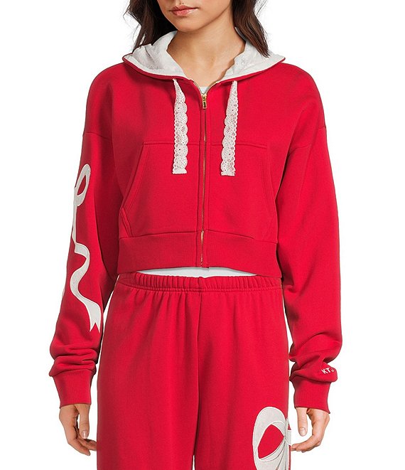 KatieJNYC Dylan Bow/Lace Coordinating Zip Up Hoodie