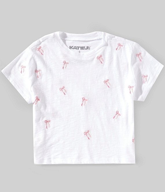 KatieJNYC Big Girls 7-16 Embroidered Bow Print T-Shirt