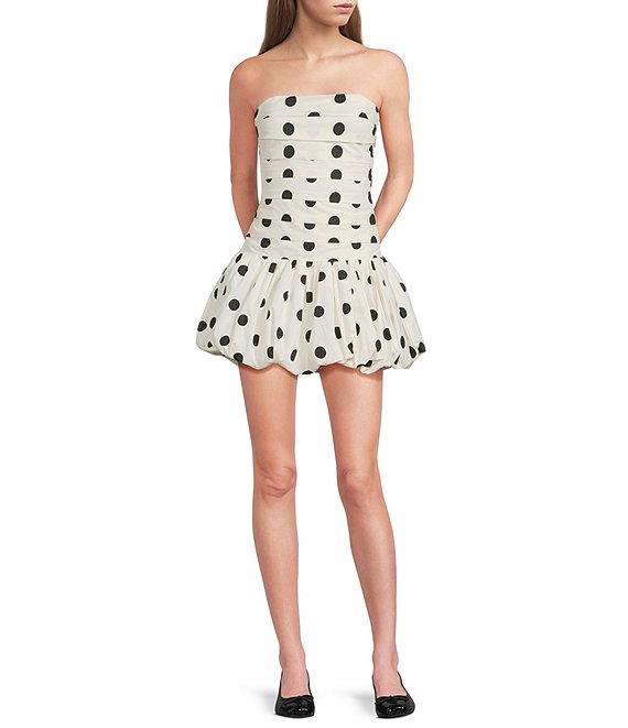 KatieJNYC Dotted Print Removable Strap Sleeveless Mesh Fitted Bubble Hem Mini Dress