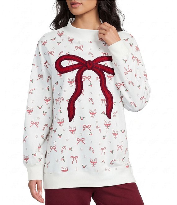 KATYDID Long Sleeve Bow Reindeer Oversized Sweatshirt