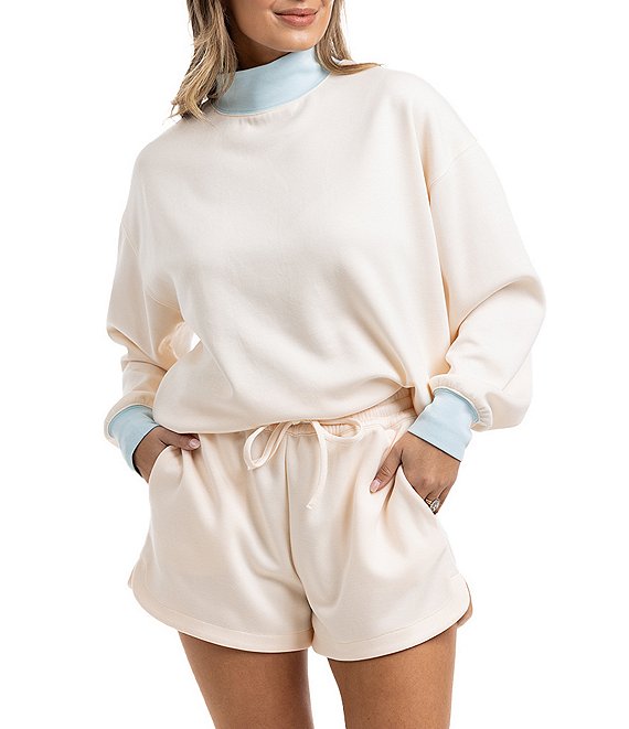 KATYDID Two-Tone Mock Neck Long Sleeve Sweatshirt