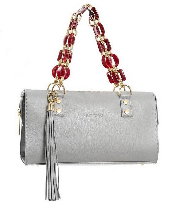 Color:Gray - Image 1 - Medium Grey Soho Berry & Gold Chain Satchel Bag
