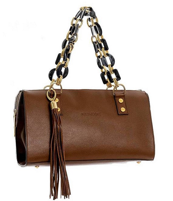 Kelly-Tooke Medium Soho Black & Gold Chain Leather Tassel Satchel Bag ...