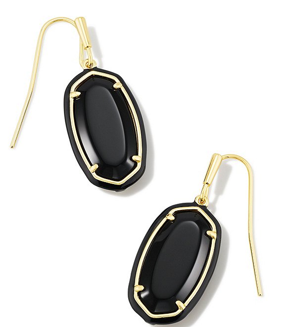 Color:Gold/Black Agate - Image 1 - 14K Dani Enamel Gold Framed Drop Earrings