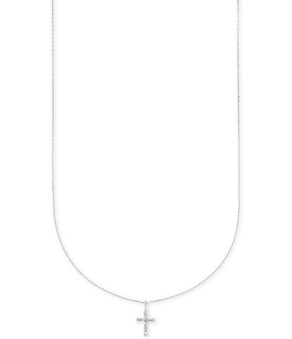Color:White Diamond - Image 1 - 14K White Gold Cross Pendant Necklace
