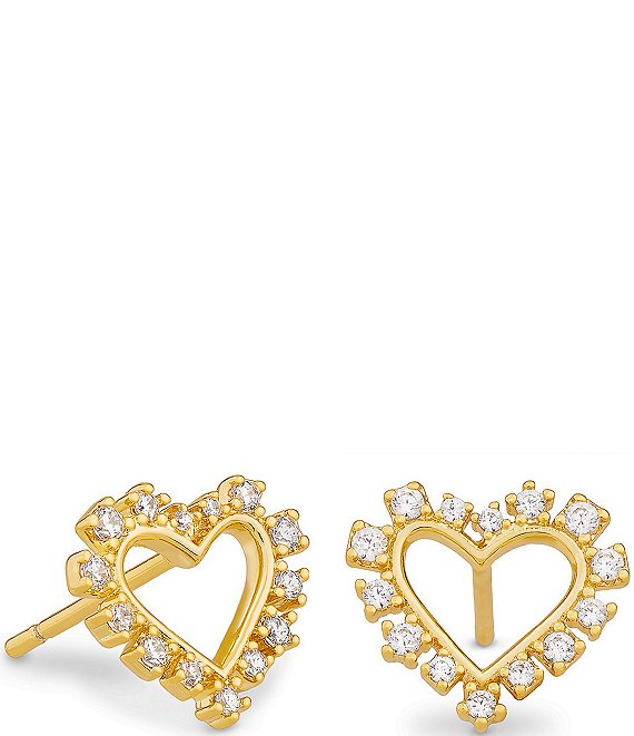 Color:Gold/White Crystal - Image 1 - Ari Heart Crystal Stud Earrings