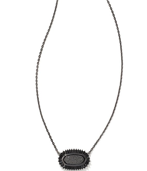 Color:Black Drusy - Image 1 - Baguette Elisa Short Pendant Necklace