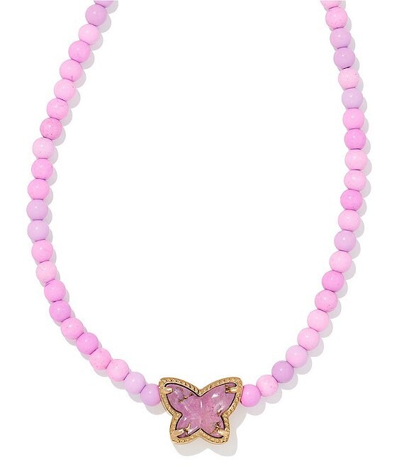 Kendra Scott Lillia Butterfly Gold Pendant Necklace in Rose Pink Kyocera  Opal