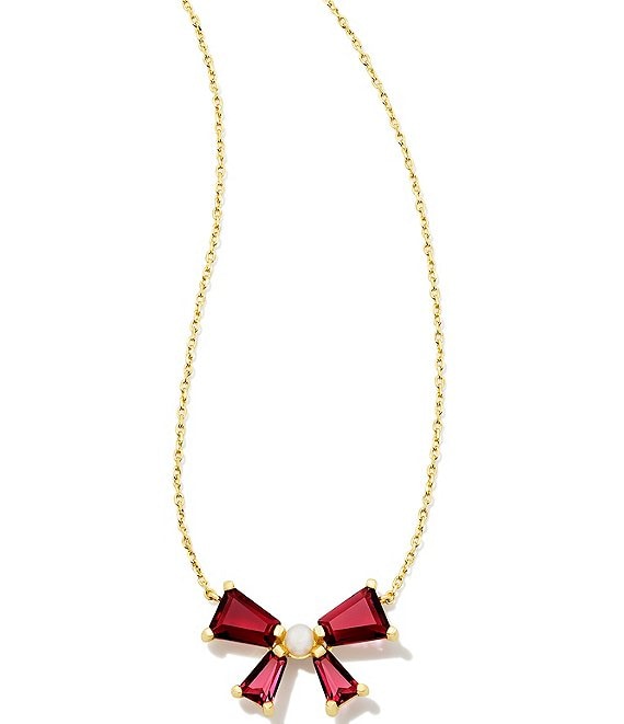 Kendra Scott Blair Bow Crystal Pearl Gold Short Pendant Necklace | Dillard's