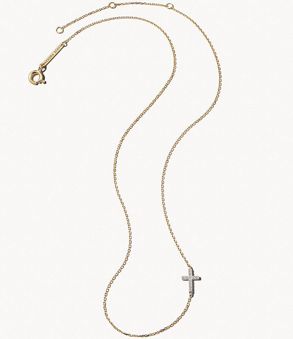 Color:White Diamond - Image 1 - Cross 14k Yellow Gold Strand Necklace