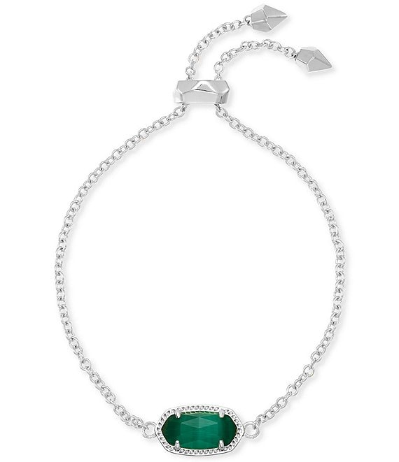 Kendra Scott- Elaina Silver Adjustable Chain Bracelet in Emerald Cats Eye