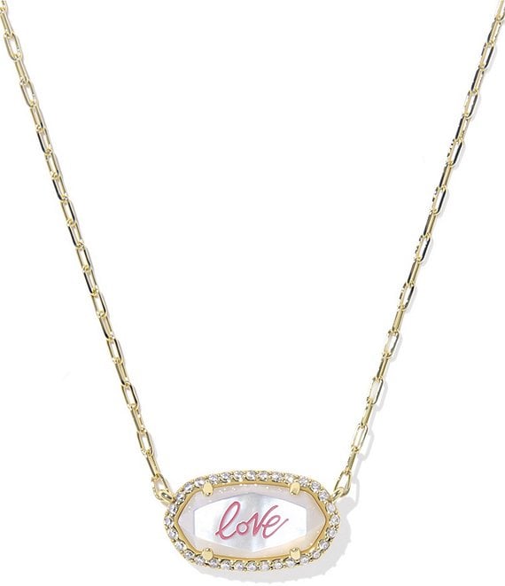 Kendra Scott Elisa Pave Frame Love Script Short Pendant Necklace