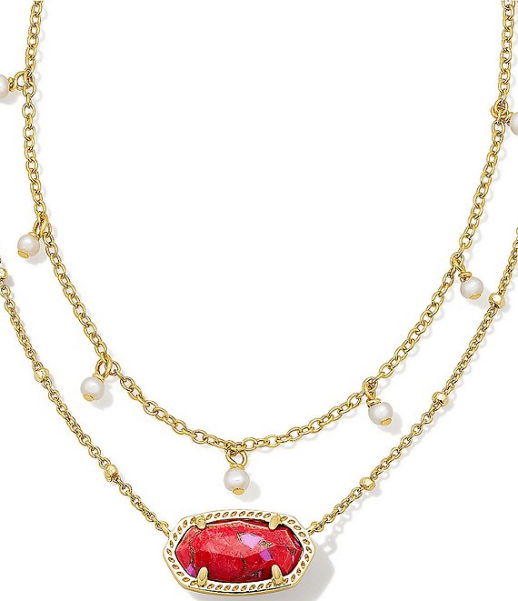 Color:Bronze Veined Red and Fuchsia Magnesite - Image 1 - Elisa Pearl Short Multi Strand Necklace