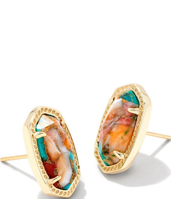 Color:Bronzed Veined Turquoise Red Oyster - Image 1 - Ellie Gold Stud Earrings