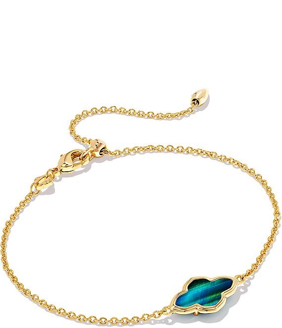 Color:Gold Teal Tigers Eye - Image 1 - Framed Abbie Delicate Chain Line Bracelet