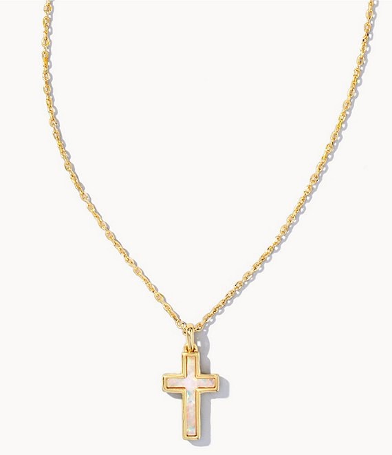 Color:White Opal - Image 1 - Gold Cross Pendant Necklace