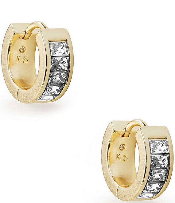 Color:Clear Crystal - Image 1 - Jack Gold Huggie Earrings