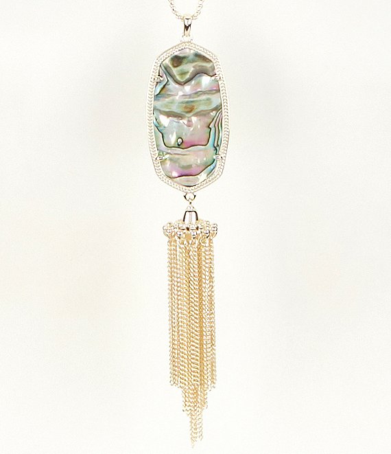 Color:Abalone Shell - Image 1 - Rayne Gold Long Pendant Necklace