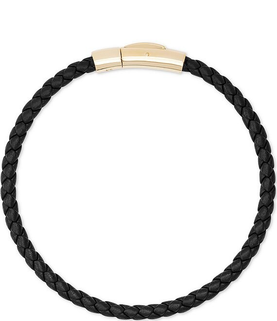 Color:Black Leather - Image 1 - Scott Bros. Men's Evans 18k Gold Vermeil Corded Bracelet