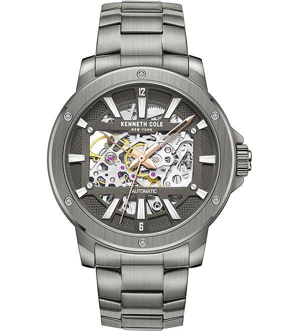 Color:Gunmetal - Image 1 - Men's Automatic Gunmetal Tone Stainless Steel Bracelet Watch