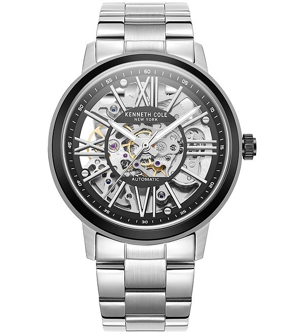 Color:Silver - Image 1 - Men's Automatic Silver Stainless Steel Bracelet Watch