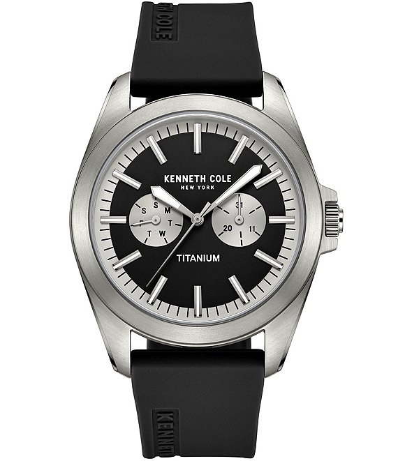 Color:Black - Image 1 - Men's Titanium Multifunction Black Silicone Strap Watch