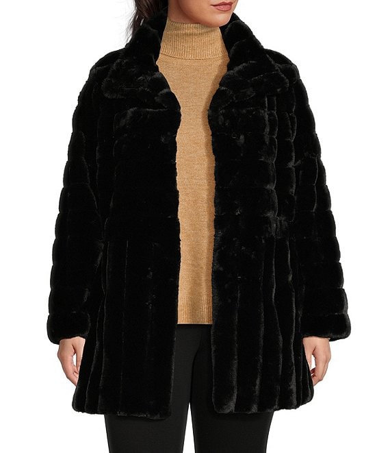 Kenneth Cole New York Plus Size Faux Fur Grooved Stand Collar Single ...