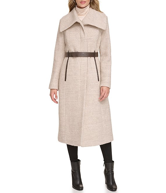 Kenneth Cole New York Single Breasted Twill Wool Blend Belted Wrap Coat ...