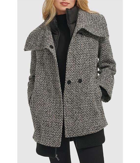 Kenneth Cole New York Textured Tweed Wool Envelope Collar Oversize Front Zip Coat Dillard s