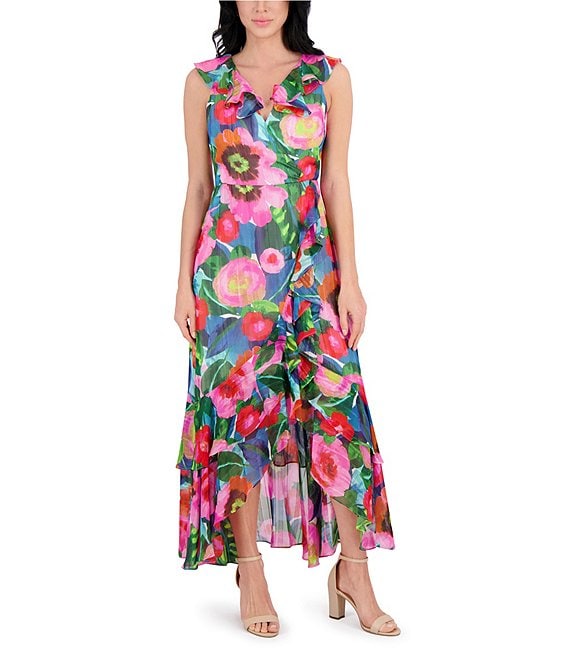 Chiffon Sleeveless Print V Neck Floral Dresses Chiffon Sleeveless Print V Neck Floral Dresses