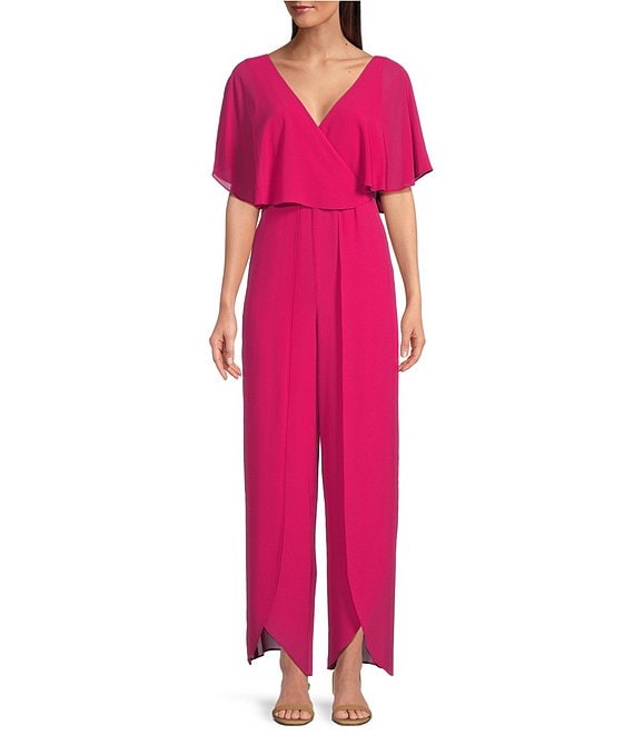 Kensie Chiffon Surplice V-Neck Short Flutter Sleeve Ruffle