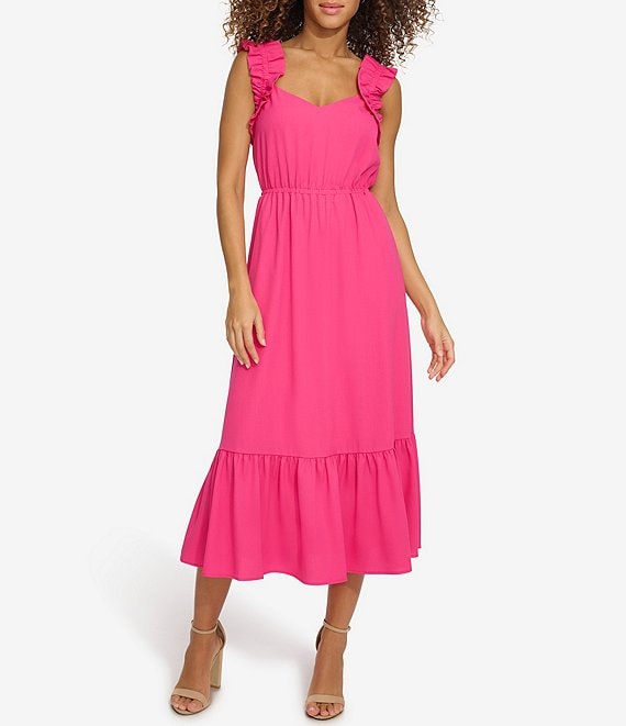 Kensie Dresses Scoop Neck Sleeveless Ruffle Sleeve Tiered Midi Dress |  Dillard's