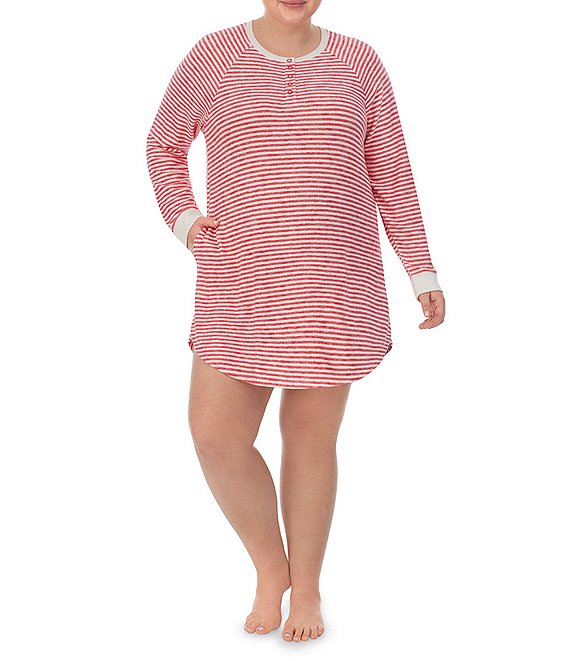 Kensie Plus Size Soft Striped Print Marshmallow Jersey Long Sleeve