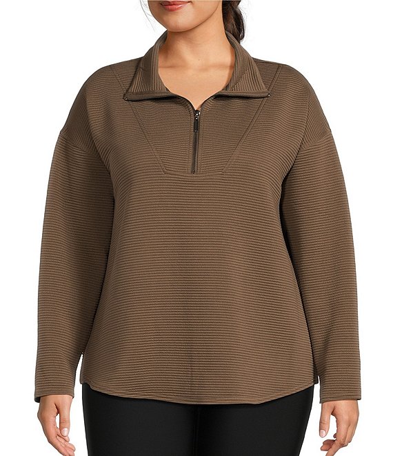 Kinesis Plus Size Long Sleeve Textured Half Zip Pullover