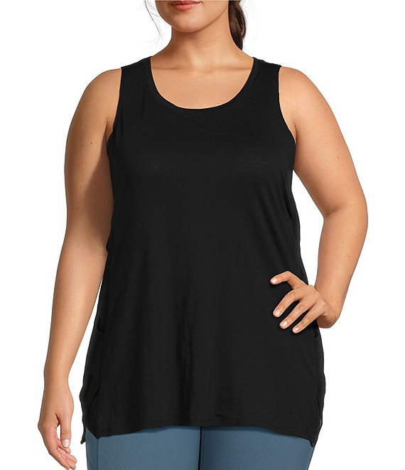 Color:Black - Image 1 - Plus Size Side Braid Jersey Knit Tank Top