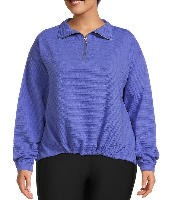 Color:Baja Blue - Image 1 - Plus Size Weekend Quarter Zip Long Sleeve Pullover