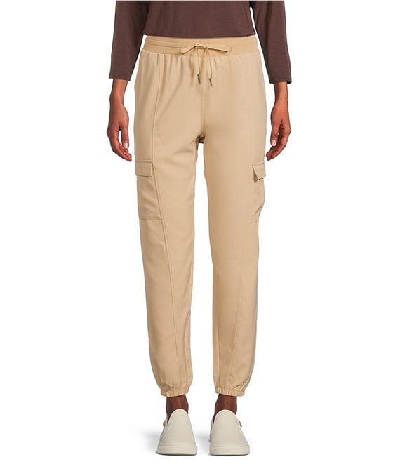 Color:Ginger Root - Image 1 - Woven Elastic Cinched Cuff Ribbed Waistband Ankle Joggers