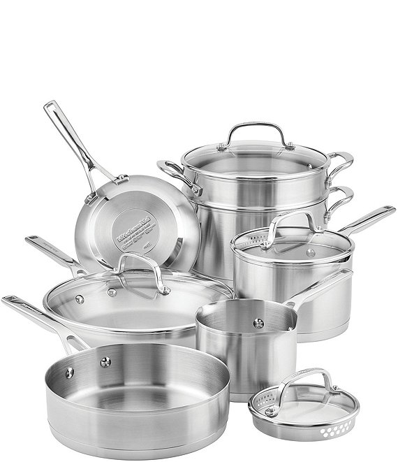 KitchenAid 5-Ply Clad Stainless Steel 3 qt. Stainless Steel Saucepan Silver with Lid