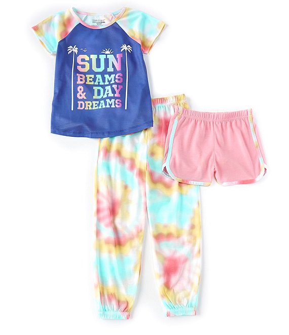 Komar Kids Little/Big Girls 4-14 Sun Beams & Day Dreams Tie-Dye 3-Piece Pajamas Set