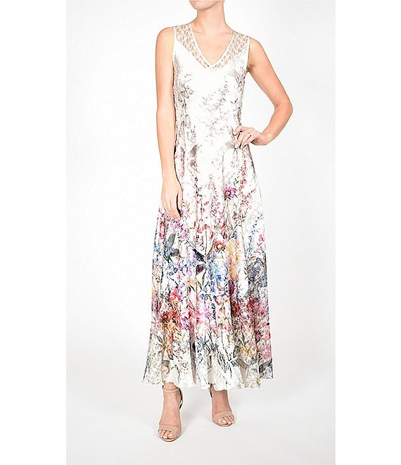 Komarov Floral Print V-Neck Maxi Dress | Dillard's