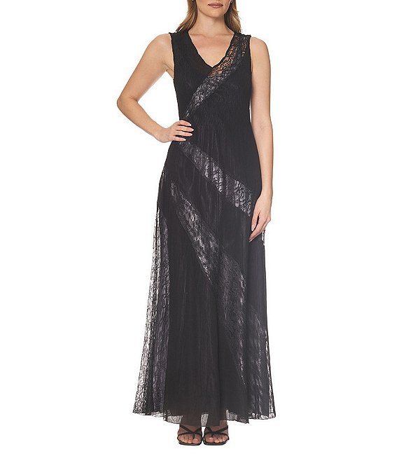 Komarov Illusion Stripe Lace Dress, Black/True Steel - Image 1