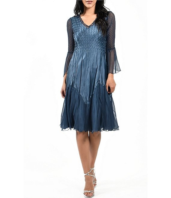 Komarov V-Neck Bell Sleeve Lace Detail Dress | Dillard's