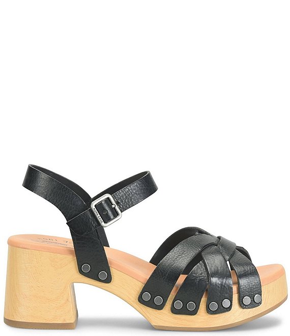 Kork-Ease Ester Strappy Studded Leather Ankle Strap Block Heel