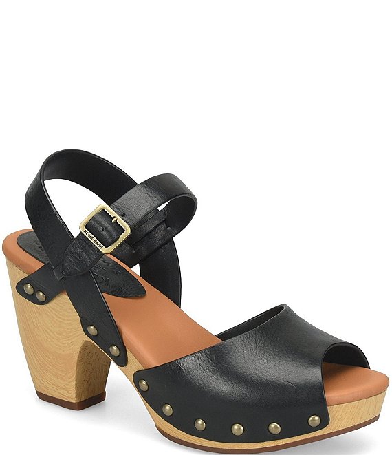 Kork-Ease Gwen Leather Studded Ankle Strap High Heel Platform Sandals