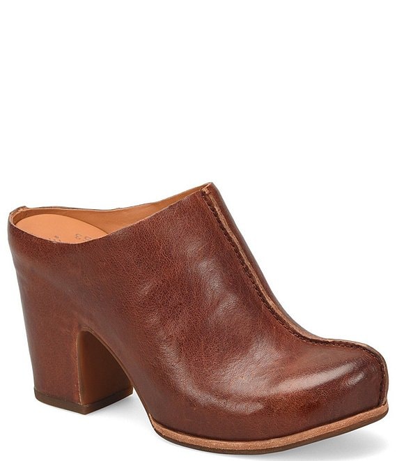 Color:Brown - Image 1 - Sagano Leather Block Heel Mules