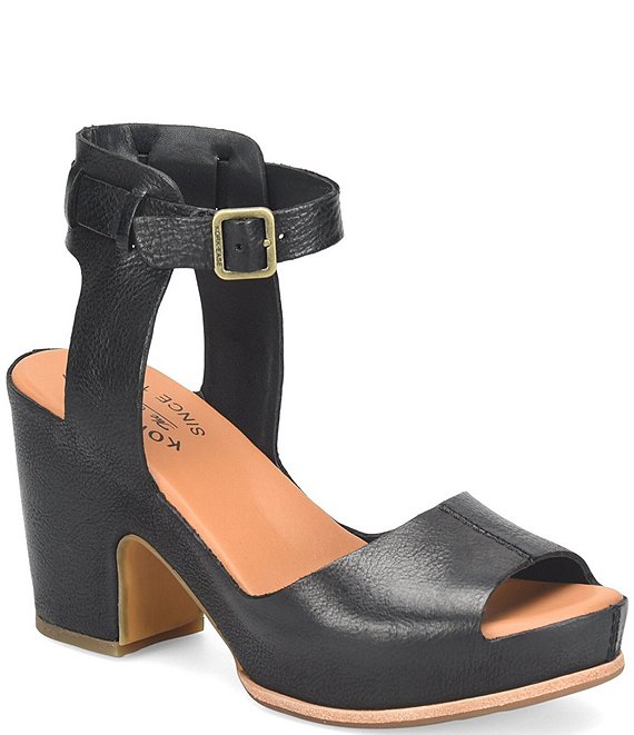 Color:Black - Image 1 - Stasia Leather Covered Heel Ankle Strap Platform Sandals