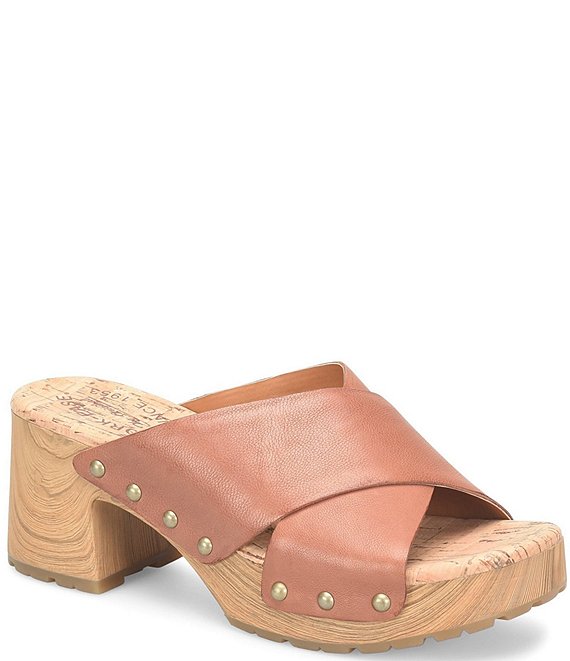 Color:Luggage Brown - Image 1 - Tatum Leather Wood Heel Platform Slide Sandals